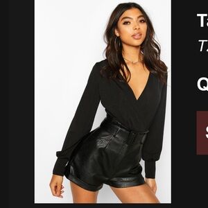 Boohoo Blouson Sleeve Wrap Bodysuit